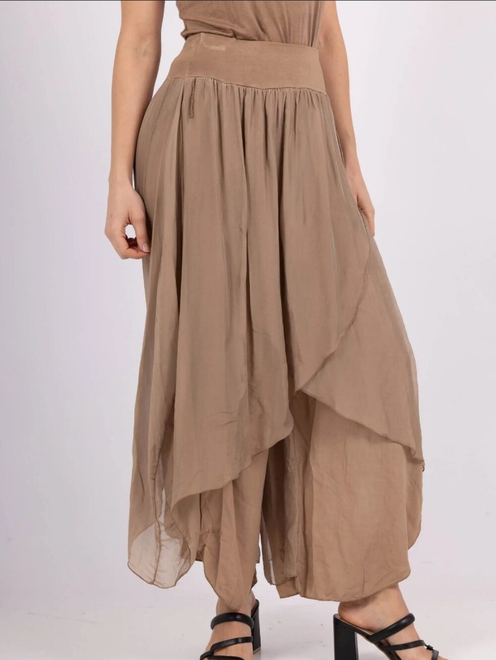 Harem Drapped Handkerchief Hem Silk Wide-Leg Pants